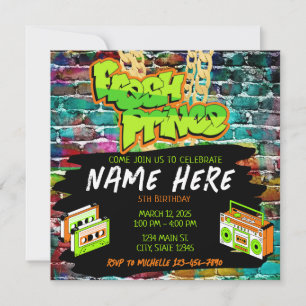 Convite Fresh Prince anos 90 Boombox Verde Laranja Anivers