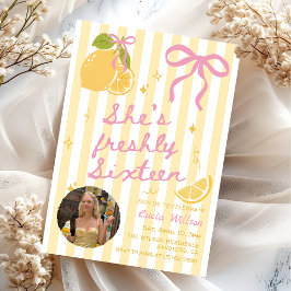 Convite FRESHLY Dezesseis Limões Rosa & Amarelo Aniversári