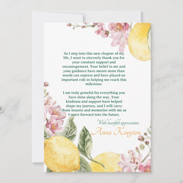 Convite Freshly Graduated Lemon Graduation Thank You Card (Frente)