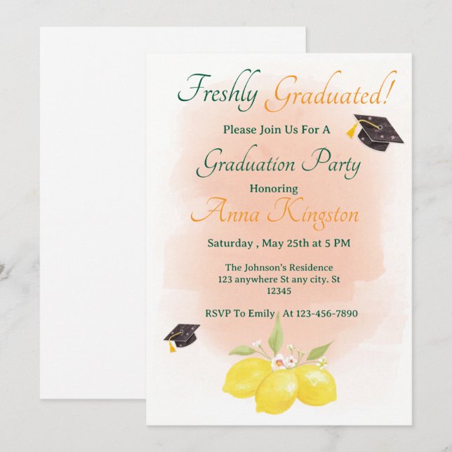 Convite Freshly Graduated Lemon Pink Graduation Invitation (Frente/Verso)