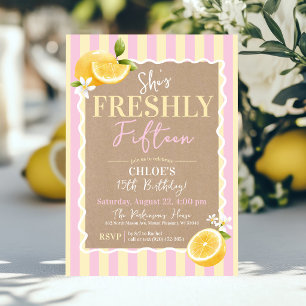 Convite FRESHLY Quinze Limões Rosa e Amarelo Aniversário d