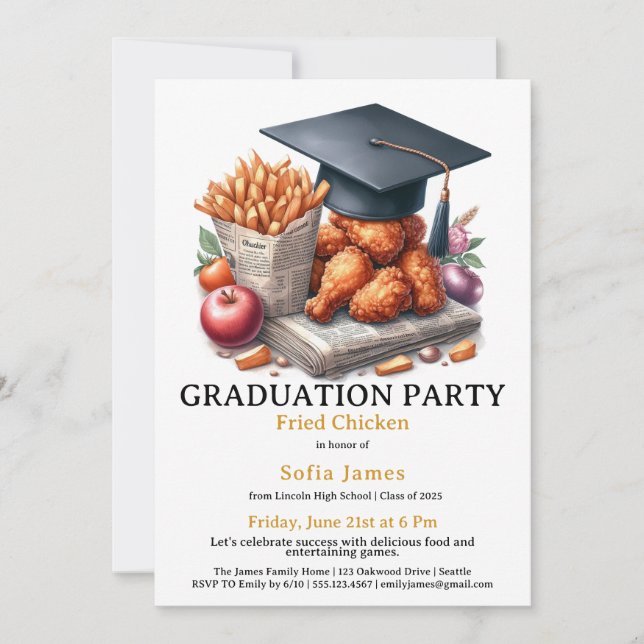 Convite Fried Chicken Graduation Party Celebration (Frente)