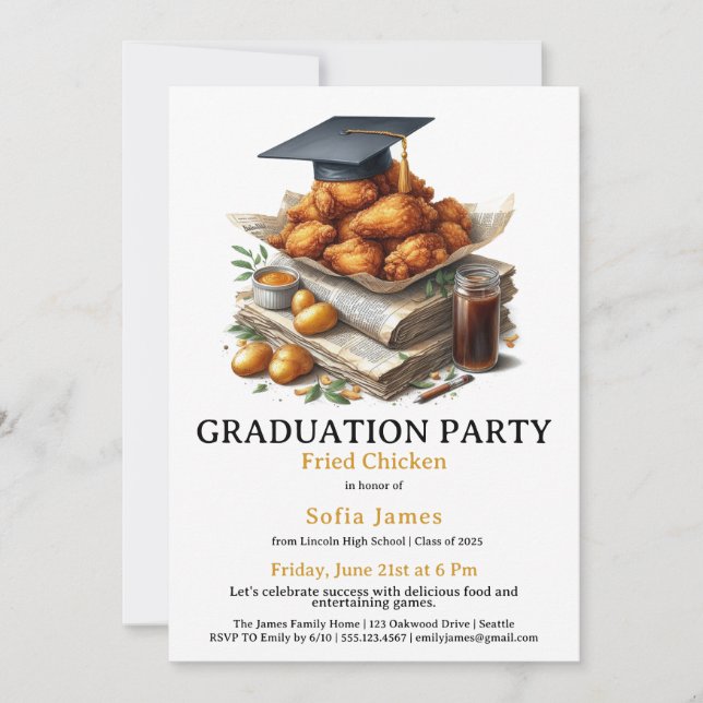 Convite Fried Chicken Graduation Party Celebration (Frente)