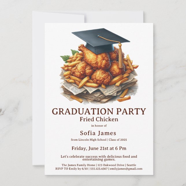 Convite Fried Chicken Graduation Party Celebration (Frente)