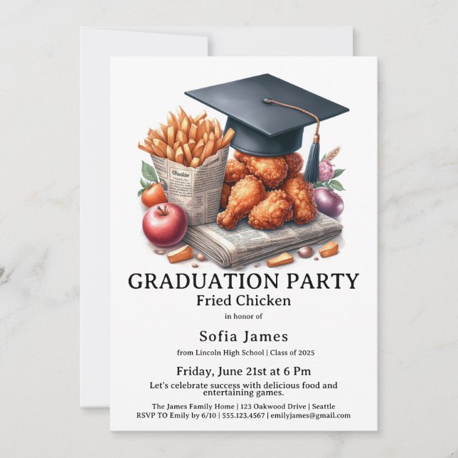 Convite Fried Chicken Graduation Party Celebration (Frente)