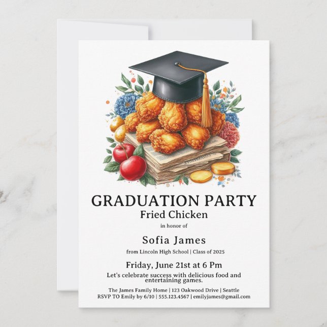 Convite Fried Chicken Graduation Party Celebration (Frente)