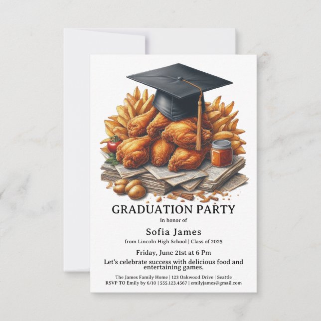 Convite Fried Chicken Graduation Party Celebration (Frente)