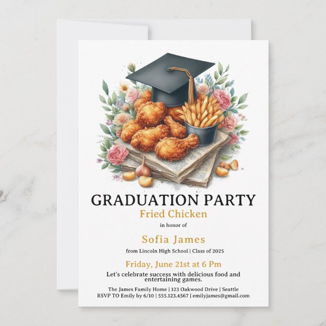 Convite Fried Chicken Graduation Party Celebration (Frente)