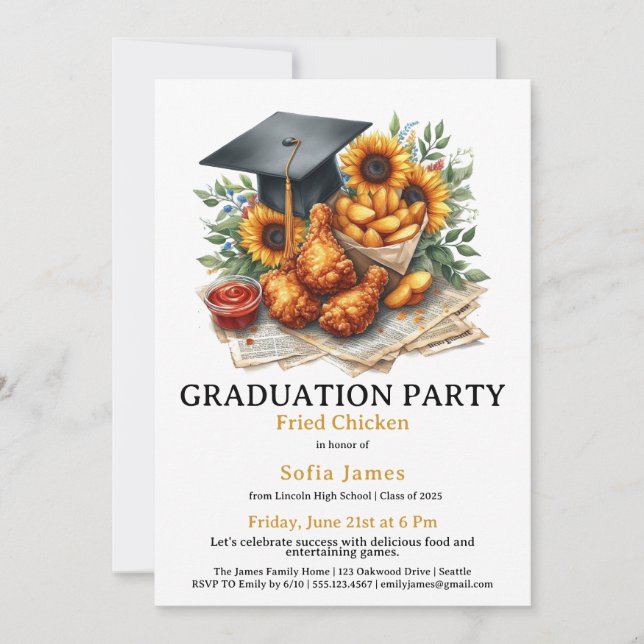 Convite Fried Chicken Graduation Party Celebration (Frente)
