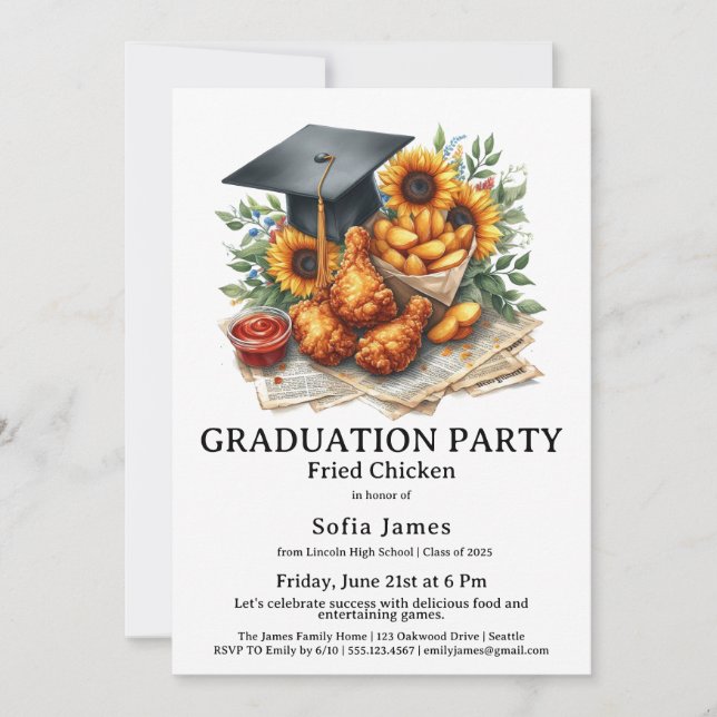 Convite Fried Chicken Graduation Party Celebration (Frente)