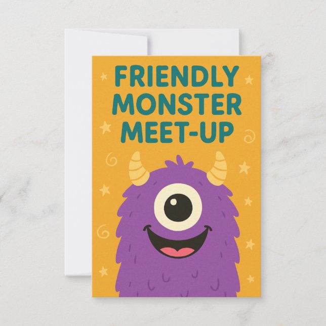 Convite Friendly Monster Meet-Up Cartoon Invitation Card (Frente)