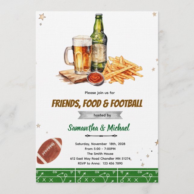 Convite Friends Food and Football party invitation (Frente)