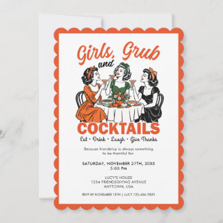 Convite Friendsgiving Thanksgiving Girl Friends Fun Retro