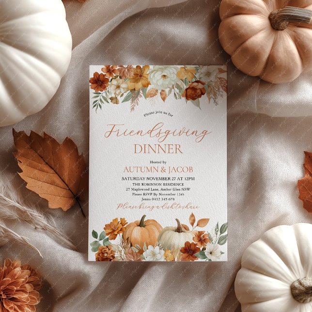 Convite Friendsgiving Thanksgiving Pumpkin Fall Leaves (Friendsgiving Rustic Invitation Thanksgiving Dinner Party)