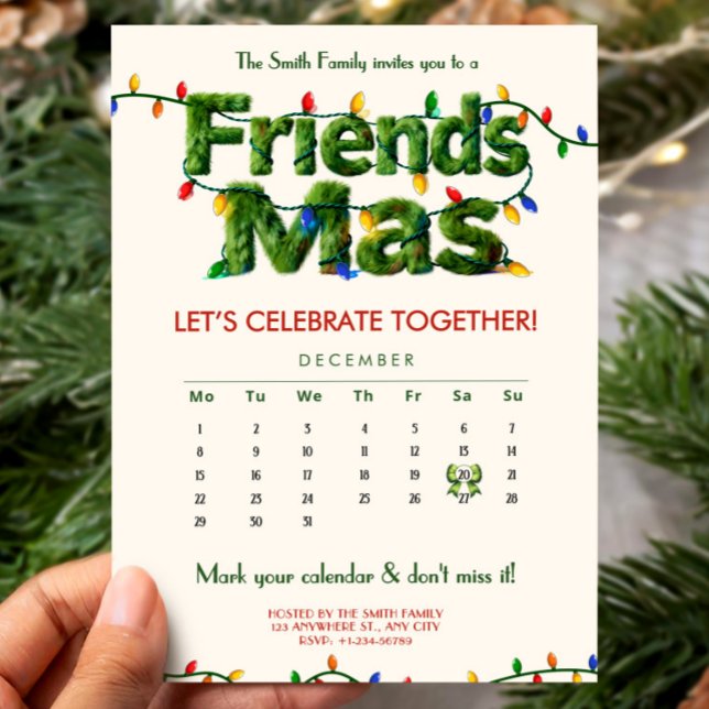 Convite Friendsmas Christmas Party Calendar Winter Holiday (Friendsmas Christmas Party Calendar Winter Holiday Invitation, Christmas Calendar)