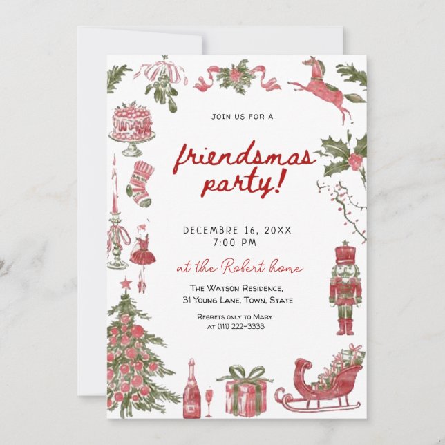 Convite  Friendsmas Whimsical Doodle Christmas Party (Frente)