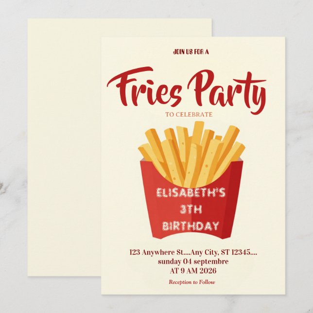 Convite Fries Restaurant Birthday Party Invitation (Frente/Verso)