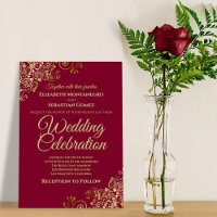 Frilly Gold Burgundy Maroon Simple Elegant Wedding