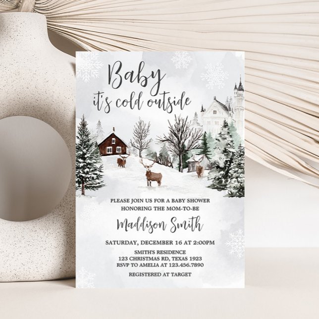 Convite Frio fora do Chá de fraldas Wonderland de inverno (Winter Wonderland Baby Shower Invitation)