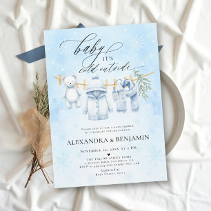 Convite Frio Fora Urso Varal Azul Menino Baby Shower