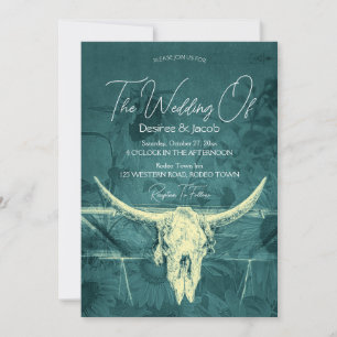 Convite Frio Rústico Ocidental Dardo Teal Girassol Touro C