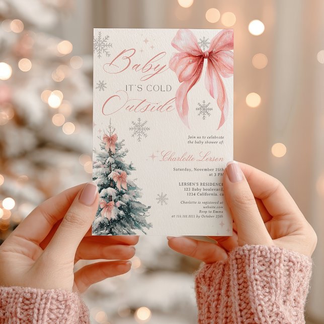 Convite Friozinho bebê lá fora Chuveirinho de Bebê Menina  (Baby it's cold outside Winter Girl Baby Shower Invitation)