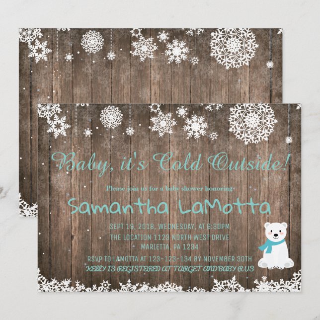 Convite Friozinho lá Fora chá de bebê de urso polar (Frente/Verso)