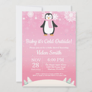 Convite Friozinho lá Fora Pinguim de Inverno Chás de Bebê