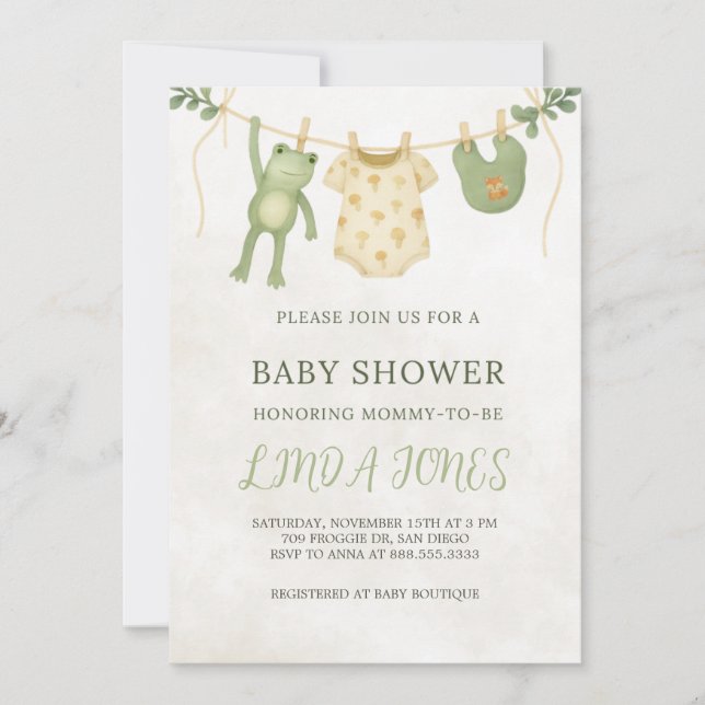 Convite Frog Baby Shower Invitation (Frente)