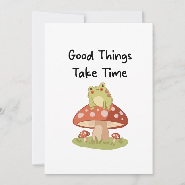 Convite Frog Mushroom - Good Things Take Time Illustration (Frente)