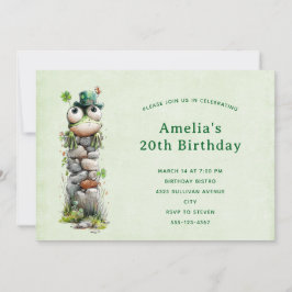 Convite Frog with Green Hat and Shamrock Cute Birthday