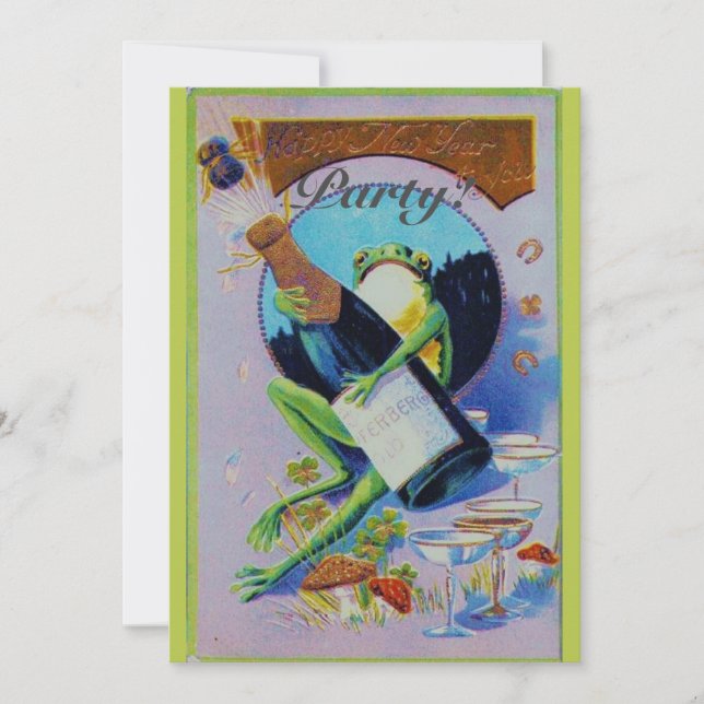 Convite Froggy com a garrafa de champanhe Festa de Véspera (Frente)