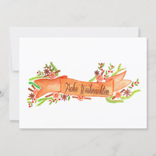 Convite Frohe Weihnachten, faixa natalina a aquarela