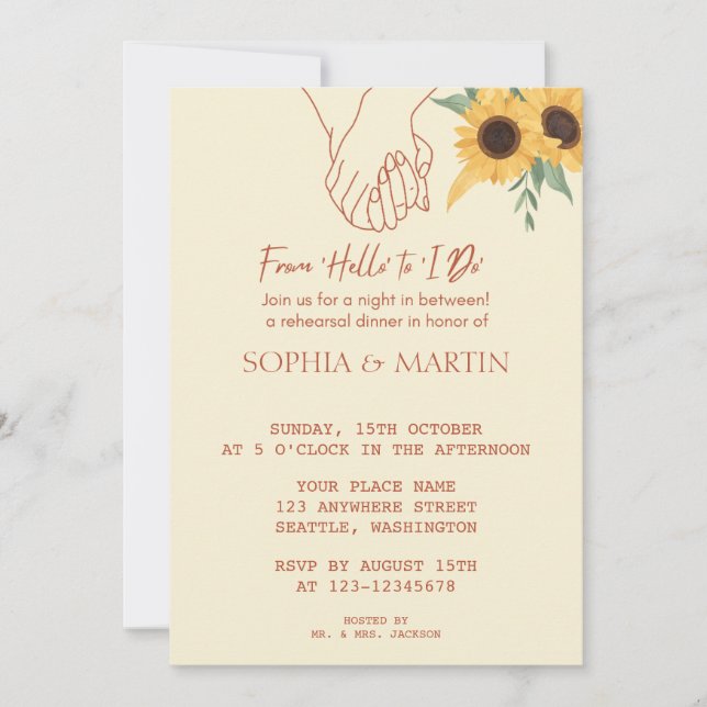 Convite From ‘Hello’ to ‘I Do’ Rehearsal Dinner Invitation (Frente)