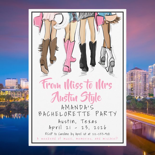 Convite From Miss to Mrs — Austin Style Bachelorette Party (Criador carregado)