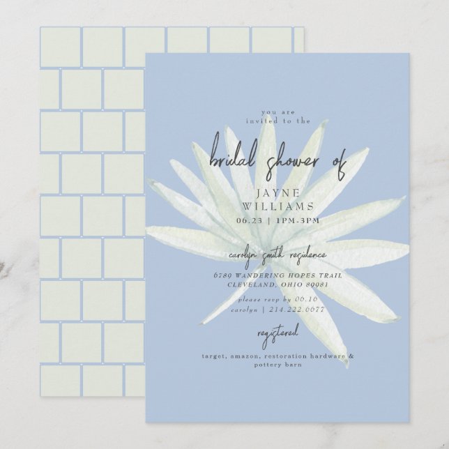 Convite Frond Mint e Chá de panela Azul Tropical (Frente/Verso)