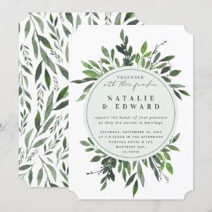 Convite frondoso do casamento do quadro do vintage