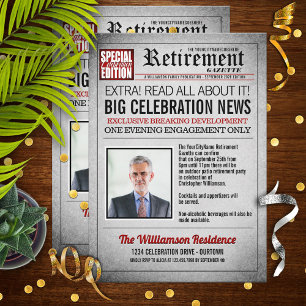 Convite Front Page Newspaper Retirement Party Invitation
