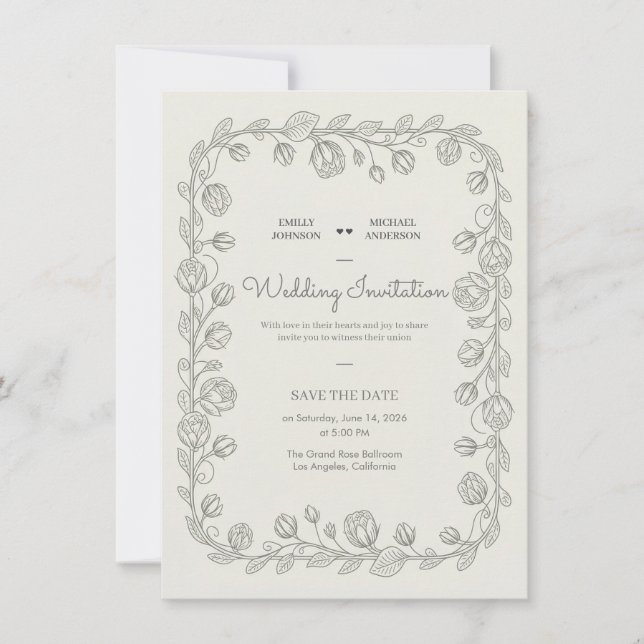 Convite Fronteira Botânica Antiga Francesa Vintage Elegant (Frente)