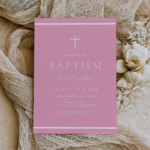 Convite Fronteira Branca de Batismo Rosa Moderna