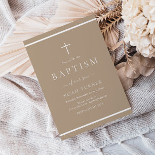 Convite Fronteira Branca do Batismo do Taupe Pálido Modern