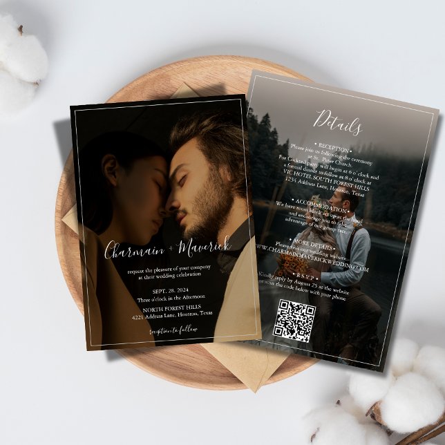 Convite Fronteira Branca Elegante e 2 Casamento de Orçamen (Criador carregado)