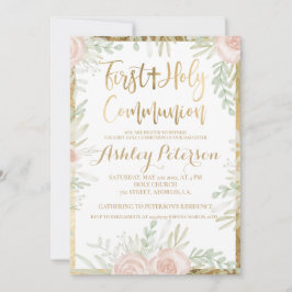 Convite Fronteira cor-de-rosa com ouro floral Primeira Com