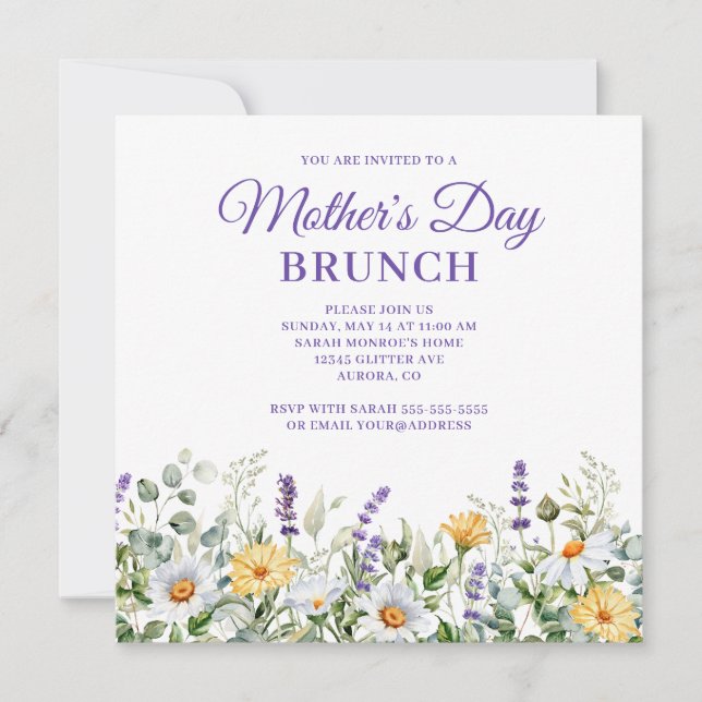 Convite Fronteira de Aquarela de Flores Silvestres Brunch  (Frente)