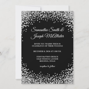 Convite Fronteira de Brilho Prata Casamento Preto