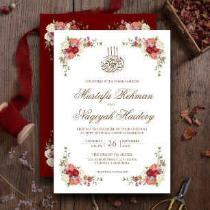 Convite Fronteira de Buquê Floral Vintage Casamento Islâmi