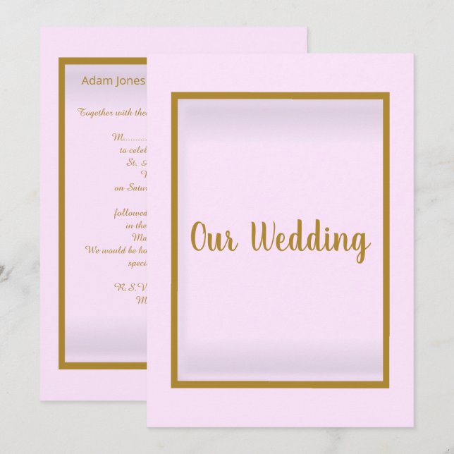 Convite Fronteira de casamento simples e elegante em rosa  (Frente/Verso)