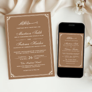 Convite Fronteira de Creme Bege Casamento Muçulmano