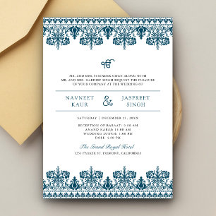 Convite Fronteira de Damasco Azul Anand Karaj Casamento Si