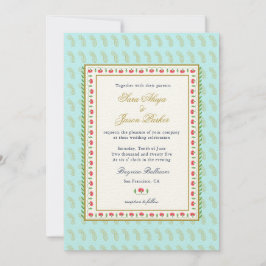 Convite Fronteira de Flor Étnica - Casamento de Aqua Índia